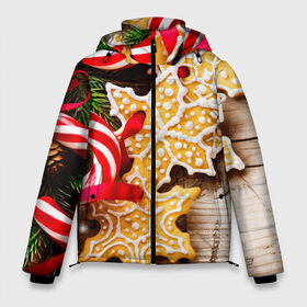 Мужская зимняя куртка 3D с принтом Однажды в Сочельник в Екатеринбурге, верх — 100% полиэстер; подкладка — 100% полиэстер; утеплитель — 100% полиэстер | длина ниже бедра, свободный силуэт Оверсайз. Есть воротник-стойка, отстегивающийся капюшон и ветрозащитная планка. 

Боковые карманы с листочкой на кнопках и внутренний карман на молнии. | Тематика изображения на принте: елка | новый год снег | пряники | сладость | снежинки