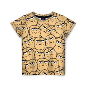 Детская футболка 3D с принтом MEME DETERMINED NOT OKAY в Екатеринбурге, 100% гипоаллергенный полиэфир | прямой крой, круглый вырез горловины, длина до линии бедер, чуть спущенное плечо, ткань немного тянется | determined not okay | meme | лицо | мем | определённо не всё в порядке