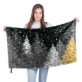 Флаг 3D с принтом Ёлки в Екатеринбурге, 100% полиэстер | плотность ткани — 95 г/м2, размер — 67 х 109 см. Принт наносится с одной стороны | елка | новый год | снег | снежинки