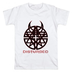 Мужская футболка хлопок с принтом Disturbed в Екатеринбурге, 100% хлопок | прямой крой, круглый вырез горловины, длина до линии бедер, слегка спущенное плечо. | 