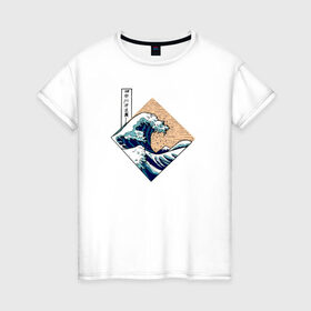 Женская футболка хлопок с принтом Большая волна в Канагаве в Екатеринбурге, 100% хлопок | прямой крой, круглый вырез горловины, длина до линии бедер, слегка спущенное плечо | Тематика изображения на принте: japan | kanagawa wave | большая волна в канагаве | канагава | япония