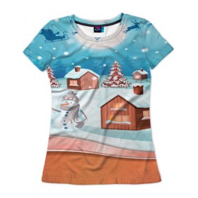 Женская футболка 3D с принтом Рождество в Екатеринбурге, 100% полиэфир ( синтетическое хлопкоподобное полотно) | прямой крой, круглый вырез горловины, длина до линии бедер | christmas | new year | santa | дед мороз | елка | елочки | новогодний | новый год | рождество | сантаклаус | снег | снежинки
