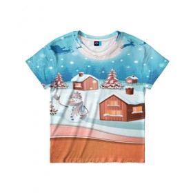 Детская футболка 3D с принтом Рождество в Екатеринбурге, 100% гипоаллергенный полиэфир | прямой крой, круглый вырез горловины, длина до линии бедер, чуть спущенное плечо, ткань немного тянется | christmas | new year | santa | дед мороз | елка | елочки | новогодний | новый год | рождество | сантаклаус | снег | снежинки