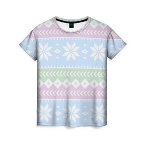 Женская футболка 3D с принтом Новогодние узоры в Екатеринбурге, 100% полиэфир ( синтетическое хлопкоподобное полотно) | прямой крой, круглый вырез горловины, длина до линии бедер | 