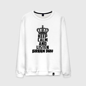 Мужской свитшот хлопок с принтом Keep calm and listen Green Day в Екатеринбурге, 100% хлопок |  | american idiot | green day | альтернативный | билли джо армстронг | грин дей | группа | зелёный день | майк дёрнт | музыка | надпись | панк | поп | поппанк | рок | тре кул