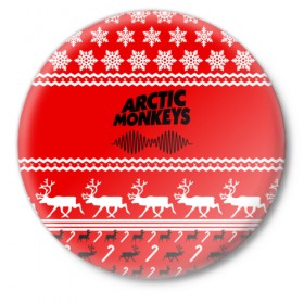 Значок с принтом Arctic Monkeys в Екатеринбурге,  металл | круглая форма, металлическая застежка в виде булавки | arc | алекс тёрнер | арктик | арктические | гаражный | группа | джейми кук | знак | инди | красный | манкис | мартышки | музыка | надпись | ник о мэлли | новогодний | новый год | обезьяна | постпанк