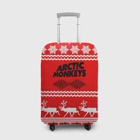 Чехол для чемодана 3D с принтом Arctic Monkeys в Екатеринбурге, 86% полиэфир, 14% спандекс | двустороннее нанесение принта, прорези для ручек и колес | arc | алекс тёрнер | арктик | арктические | гаражный | группа | джейми кук | знак | инди | красный | манкис | мартышки | музыка | надпись | ник о мэлли | новогодний | новый год | обезьяна | постпанк