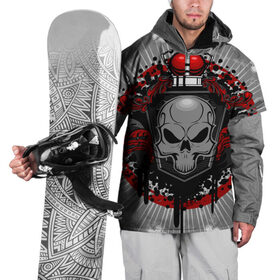 Накидка на куртку 3D с принтом Рыцарь тьмы в Екатеринбурге, 100% полиэстер |  | ад | брызги | дьявол | красный | монстр | череп