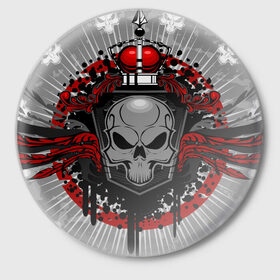 Значок с принтом Рыцарь тьмы в Екатеринбурге,  металл | круглая форма, металлическая застежка в виде булавки | ад | брызги | дьявол | красный | монстр | череп