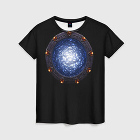 Женская футболка 3D с принтом Stargate в Екатеринбурге, 100% полиэфир ( синтетическое хлопкоподобное полотно) | прямой крой, круглый вырез горловины, длина до линии бедер | sg1 | wormhole | другие миры | зв1 | звёздные врата | кротовая нора | портал | тоннель | червоточина