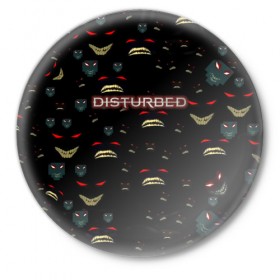 Значок с принтом Disturbed в Екатеринбурге,  металл | круглая форма, металлическая застежка в виде булавки | Тематика изображения на принте: 