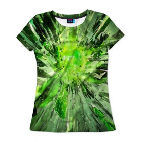 Женская футболка 3D с принтом Кристальная абстракция в Екатеринбурге, 100% полиэфир ( синтетическое хлопкоподобное полотно) | прямой крой, круглый вырез горловины, длина до линии бедер | абстракция | геометрия | зеленый | кристаллы | стекло