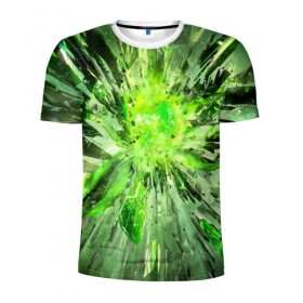 Мужская футболка 3D спортивная с принтом Кристальная абстракция в Екатеринбурге, 100% полиэстер с улучшенными характеристиками | приталенный силуэт, круглая горловина, широкие плечи, сужается к линии бедра | абстракция | геометрия | зеленый | кристаллы | стекло