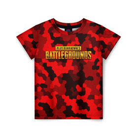 Детская футболка 3D с принтом PUBG Red Military в Екатеринбурге, 100% гипоаллергенный полиэфир | прямой крой, круглый вырез горловины, длина до линии бедер, чуть спущенное плечо, ткань немного тянется | battle royal | playerunknowns battlegrounds | pubg | пабг | пубг