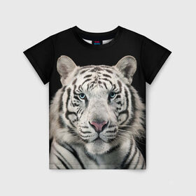 Детская футболка 3D с принтом White tiger в Екатеринбурге, 100% гипоаллергенный полиэфир | прямой крой, круглый вырез горловины, длина до линии бедер, чуть спущенное плечо, ткань немного тянется | tiger white | белый тигр | дикая кошка | тигр