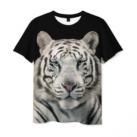 Мужская футболка 3D с принтом White tiger в Екатеринбурге, 100% полиэфир | прямой крой, круглый вырез горловины, длина до линии бедер | tiger white | белый тигр | дикая кошка | тигр