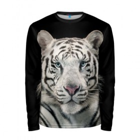 Мужской лонгслив 3D с принтом White tiger в Екатеринбурге, 100% полиэстер | длинные рукава, круглый вырез горловины, полуприлегающий силуэт | Тематика изображения на принте: tiger white | белый тигр | дикая кошка | тигр