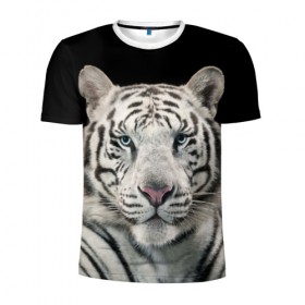 Мужская футболка 3D спортивная с принтом White tiger в Екатеринбурге, 100% полиэстер с улучшенными характеристиками | приталенный силуэт, круглая горловина, широкие плечи, сужается к линии бедра | Тематика изображения на принте: tiger white | белый тигр | дикая кошка | тигр