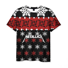 Мужская футболка 3D с принтом Metallica в Екатеринбурге, 100% полиэфир | прямой крой, круглый вырез горловины, длина до линии бедер | metallica | джеймс хэтфилд | кирк хэмметт | ларс ульрих | метал | металика | металлика | новогодний | новый год | роберт трухильо | рождество | рок | снежинки | трэш | трэшметал | хард | хардрок | хеви