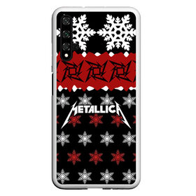 Чехол для Honor 20 с принтом Metallica в Екатеринбурге, Силикон | Область печати: задняя сторона чехла, без боковых панелей | metallica | джеймс хэтфилд | кирк хэмметт | ларс ульрих | метал | металика | металлика | новогодний | новый год | роберт трухильо | рождество | рок | снежинки | трэш | трэшметал | хард | хардрок | хеви