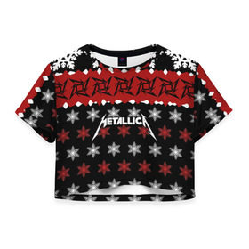 Женская футболка 3D укороченная с принтом Metallica в Екатеринбурге, 100% полиэстер | круглая горловина, длина футболки до линии талии, рукава с отворотами | metallica | джеймс хэтфилд | кирк хэмметт | ларс ульрих | метал | металика | металлика | новогодний | новый год | роберт трухильо | рождество | рок | снежинки | трэш | трэшметал | хард | хардрок | хеви