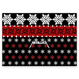 Поздравительная открытка с принтом Metallica в Екатеринбурге, 100% бумага | плотность бумаги 280 г/м2, матовая, на обратной стороне линовка и место для марки
 | metallica | джеймс хэтфилд | кирк хэмметт | ларс ульрих | метал | металика | металлика | новогодний | новый год | роберт трухильо | рождество | рок | снежинки | трэш | трэшметал | хард | хардрок | хеви