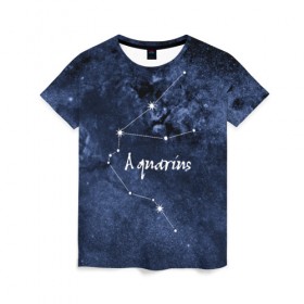 Женская футболка 3D с принтом Водолей (Aquarius) в Екатеринбурге, 100% полиэфир ( синтетическое хлопкоподобное полотно) | прямой крой, круглый вырез горловины, длина до линии бедер | aquarius | водолей | звезды | знаки зодиака | космос | созвездие