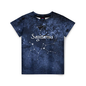 Детская футболка 3D с принтом Стрелец(Sagittarius) в Екатеринбурге, 100% гипоаллергенный полиэфир | прямой крой, круглый вырез горловины, длина до линии бедер, чуть спущенное плечо, ткань немного тянется | sagittarius | звезды | знаки зодиака | космос | созвездие | стрелец