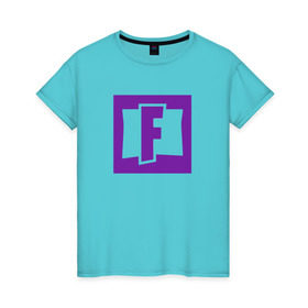 Женская футболка хлопок с принтом Fortnite logo в Екатеринбурге, 100% хлопок | прямой крой, круглый вырез горловины, длина до линии бедер, слегка спущенное плечо | 