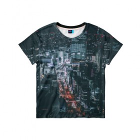 Детская футболка 3D с принтом Мегаполис в Екатеринбурге, 100% гипоаллергенный полиэфир | прямой крой, круглый вырез горловины, длина до линии бедер, чуть спущенное плечо, ткань немного тянется | Тематика изображения на принте: город | мегаполис | ночной | огни