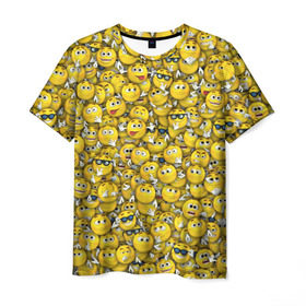 Мужская футболка 3D с принтом Веселые смайлики в Екатеринбурге, 100% полиэфир | прямой крой, круглый вырез горловины, длина до линии бедер | emoji | smile | желтый | круглый | лица | паттерн | смайл | улыбка | эмоции