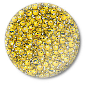Значок с принтом Веселые смайлики в Екатеринбурге,  металл | круглая форма, металлическая застежка в виде булавки | Тематика изображения на принте: emoji | smile | желтый | круглый | лица | паттерн | смайл | улыбка | эмоции