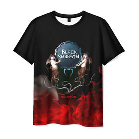 Мужская футболка 3D с принтом Black Sabbath reunion в Екатеринбурге, 100% полиэфир | прямой крой, круглый вырез горловины, длина до линии бедер | black sabbath | ozzy osbourne | ангелы | билл уорд | гизер батлер | костер | огонь | осборн оззи | пламя | тони айомми | черти