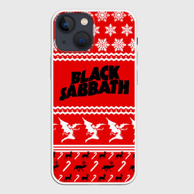 Чехол для iPhone 13 mini с принтом Праздничный Black Sabbath в Екатеринбурге,  |  | black sabbath | ozzy osbourne | ангелы | билл уорд | гизер батлер | группа | знак | красный | метал | музыка | надпись | новогодний | новый год | оззи | осборн | песни | праздник | ро | рождество | рок | снежинки