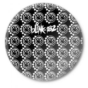 Значок с принтом Blink-182 в Екатеринбурге,  металл | круглая форма, металлическая застежка в виде булавки | Тематика изображения на принте: blink | альтернативный рок | блинк | группа | марк хоппус | музыка | мэтт скиба | надпись | панк | панк рок | песни | поп панк | рок | скейт панк | смайл | смайлик | трэвис баркер