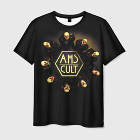 Мужская футболка 3D с принтом AHS Cult в Екатеринбурге, 100% полиэфир | прямой крой, круглый вырез горловины, длина до линии бедер | ahs | ahs cult | american horror story | american horror story cult | аиу | американская история ужасов | клоуны | страшно | ужасы