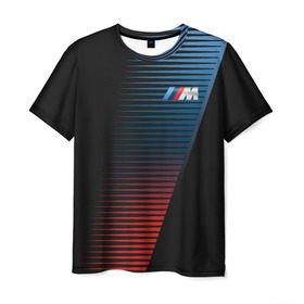 Мужская футболка 3D с принтом BMW 2018 Brand Colors Lines в Екатеринбурге, 100% полиэфир | прямой крой, круглый вырез горловины, длина до линии бедер | 