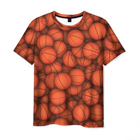Мужская футболка 3D с принтом Баскетбольные мячи в Екатеринбурге, 100% полиэфир | прямой крой, круглый вырез горловины, длина до линии бедер | Тематика изображения на принте: basketball | баскетбол | мяч | мячик | оранжевый | паттерн | спорт | текстура
