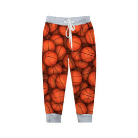 Детские брюки 3D с принтом Баскетбольные мячи в Екатеринбурге, 100% полиэстер | манжеты по низу, эластичный пояс регулируется шнурком, по бокам два кармана без застежек, внутренняя часть кармана из мелкой сетки | basketball | баскетбол | мяч | мячик | оранжевый | паттерн | спорт | текстура