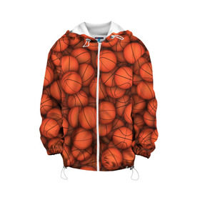 Детская куртка 3D с принтом Баскетбольные мячи в Екатеринбурге, 100% полиэстер | застежка — молния, подол и капюшон оформлены резинкой с фиксаторами, по бокам — два кармана без застежек, один потайной карман на груди, плотность верхнего слоя — 90 г/м2; плотность флисового подклада — 260 г/м2 | basketball | баскетбол | мяч | мячик | оранжевый | паттерн | спорт | текстура