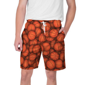 Мужские шорты 3D с принтом Баскетбольные мячи в Екатеринбурге,  полиэстер 100% | прямой крой, два кармана без застежек по бокам. Мягкая трикотажная резинка на поясе, внутри которой широкие завязки. Длина чуть выше колен | Тематика изображения на принте: basketball | баскетбол | мяч | мячик | оранжевый | паттерн | спорт | текстура