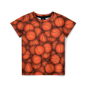 Детская футболка 3D с принтом Баскетбольные мячи в Екатеринбурге, 100% гипоаллергенный полиэфир | прямой крой, круглый вырез горловины, длина до линии бедер, чуть спущенное плечо, ткань немного тянется | basketball | баскетбол | мяч | мячик | оранжевый | паттерн | спорт | текстура