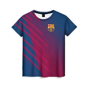 Женская футболка 3D с принтом FC Barca 2018 Creative uniform в Екатеринбурге, 100% полиэфир ( синтетическое хлопкоподобное полотно) | прямой крой, круглый вырез горловины, длина до линии бедер | 