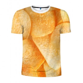 Мужская футболка 3D спортивная с принтом Чипсы в Екатеринбурге, 100% полиэстер с улучшенными характеристиками | приталенный силуэт, круглая горловина, широкие плечи, сужается к линии бедра | чипсы