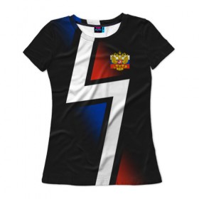 Женская футболка 3D с принтом RUSSIA - Tricolor Collection в Екатеринбурге, 100% полиэфир ( синтетическое хлопкоподобное полотно) | прямой крой, круглый вырез горловины, длина до линии бедер | russia  | герб | россия | флаг