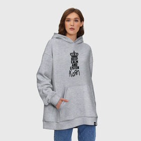 Худи SuperOversize хлопок с принтом Keep calm and listen Korn в Екатеринбурге, 70% хлопок, 30% полиэстер, мягкий начес внутри | карман-кенгуру, эластичная резинка на манжетах и по нижней кромке, двухслойный капюшон
 | korn | koяn | арвизу | дэвис | корн | коян | лузье | манки | уэлч | филди | филипп | хэд | шаффер