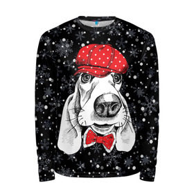 Мужской лонгслив 3D с принтом Бассет-хаунд в Екатеринбурге, 100% полиэстер | длинные рукава, круглый вырез горловины, полуприлегающий силуэт | bow | breed | cap | christmas | dog | holiday | new year | red | wint | бант | бассет хаунд | белый | взгляд | горошек | зима | красный | новый год | порода | праздник | рождество | снег | снежинки | собака | фуражка
