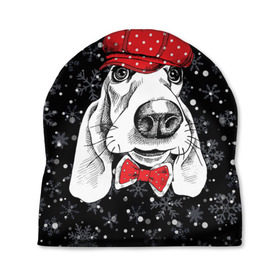 Шапка 3D с принтом Бассет-хаунд в Екатеринбурге, 100% полиэстер | универсальный размер, печать по всей поверхности изделия | Тематика изображения на принте: bow | breed | cap | christmas | dog | holiday | new year | red | wint | бант | бассет хаунд | белый | взгляд | горошек | зима | красный | новый год | порода | праздник | рождество | снег | снежинки | собака | фуражка