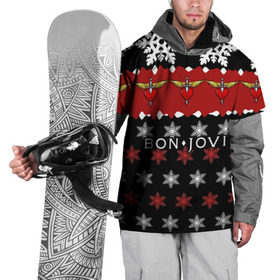 Накидка на куртку 3D с принтом Праздничный Bon Jovi в Екатеринбурге, 100% полиэстер |  | bon | jovi | бон | группа | джови | новогодний | новый год | праздник | рождество | рок | снежинки