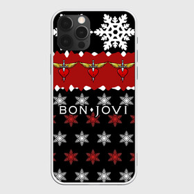Чехол для iPhone 12 Pro с принтом Праздничный Bon Jovi в Екатеринбурге, силикон | область печати: задняя сторона чехла, без боковых панелей | bon | jovi | бон | группа | джови | новогодний | новый год | праздник | рождество | рок | снежинки